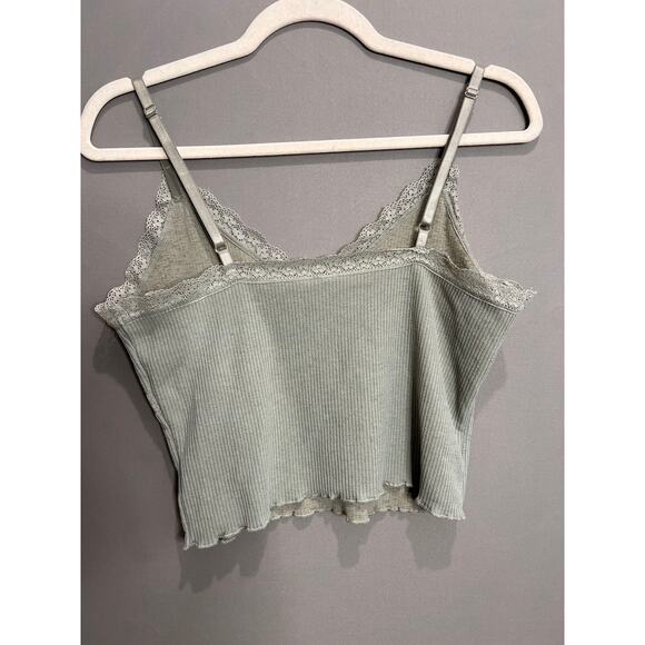 H&M Divided Womens Green Tank Top Size M Lace Crop Casual Minimalist Cami - Picture 2 of 7